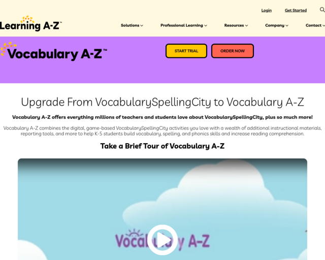 Screenshot of the Spelling City website