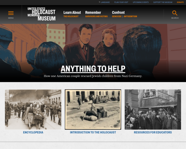 Screenshot of the United States Holocaust Museum website