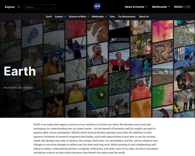 Screenshot of the NASA Explore Earth website