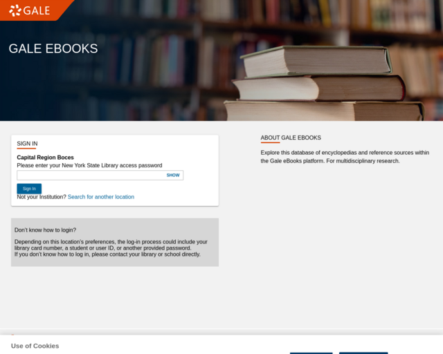 Screenshot of the Gale Reference Ebooks website