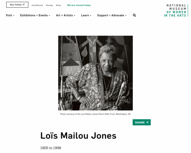 Screenshot of the Lois Mailou Jones at National Museum of Women in the Arts website