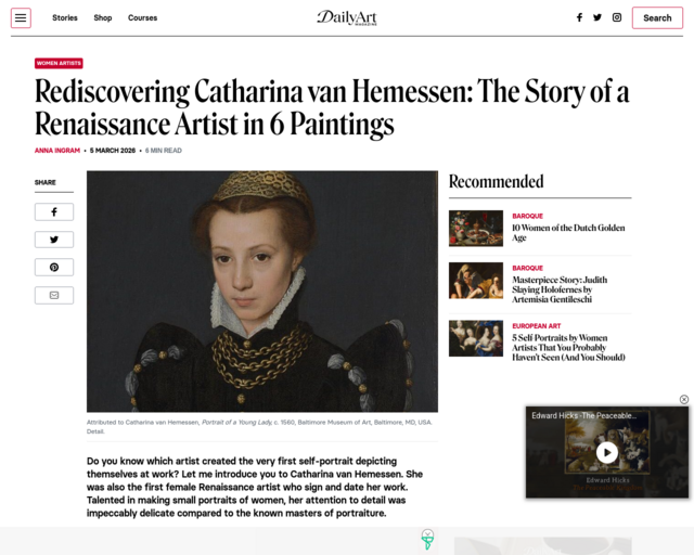 Screenshot of the Rediscovering Catharina van Hemessen: The Story of a Renaissance Artist in 6 Paintings website