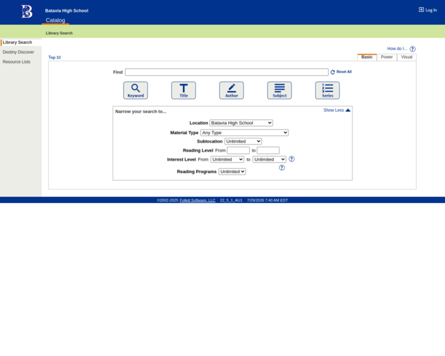 Screenshot of the OPAC website
