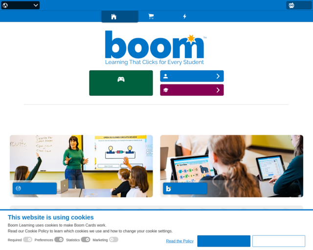 Screenshot of the Boom Cards website