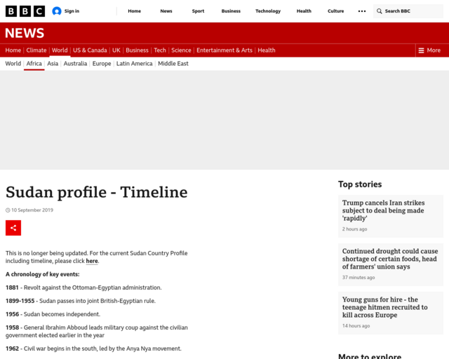 Screenshot of the Sudan Historical Timeline website
