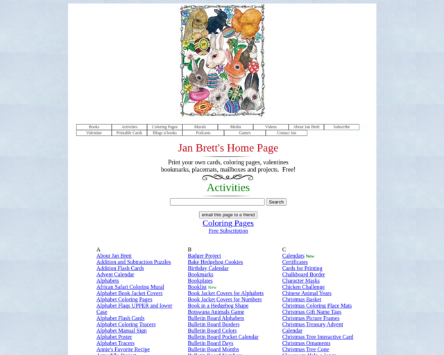 Screenshot of the Jan Brett website