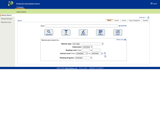 Screenshot of the OPAC website