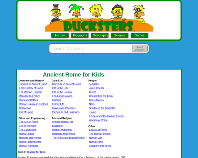 Screenshot of the Ducksters website
