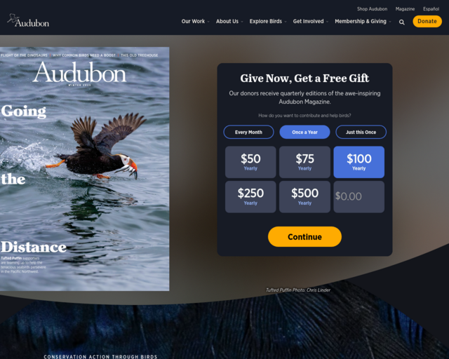 Screenshot of the Audubon Society website
