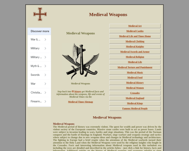 Screenshot of the Weapons website