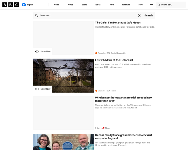 Screenshot of the BBC Holocaust Resources website