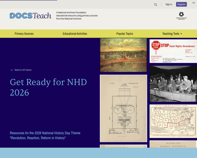 Screenshot of the Primary Sources for Revolution, Reaction, Reform in History website