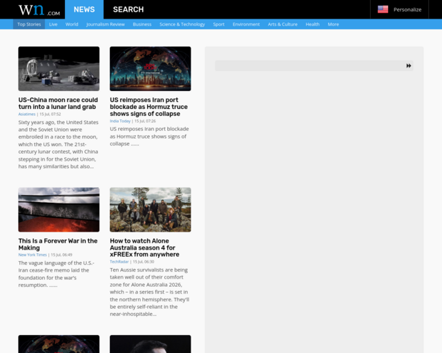 Screenshot of the World News website