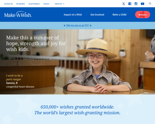 Screenshot of the Make-a-Wish website