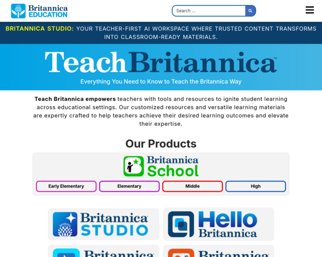 Screenshot of the Teach Britanannica website