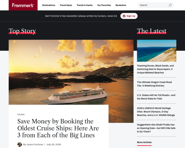 Screenshot of the Frommer's Travel Guides website