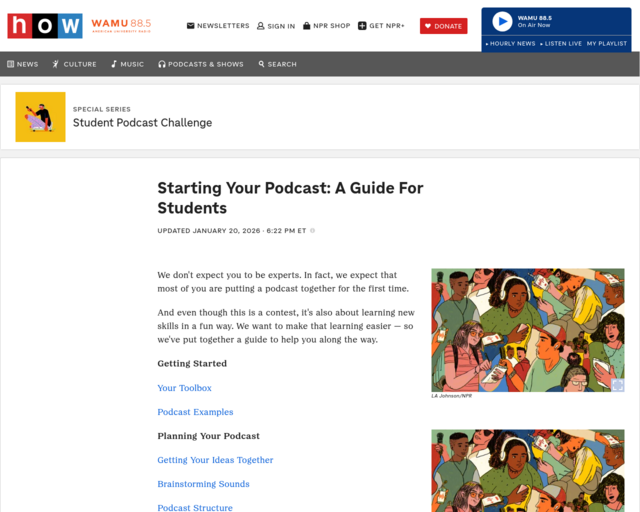 Screenshot of the Starting your Podcast website