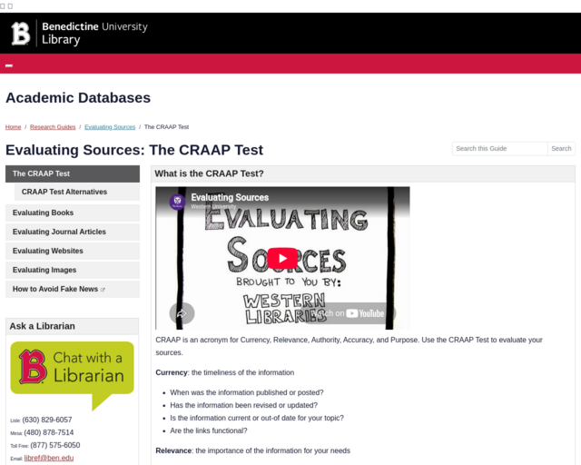 Screenshot of the CRAAP Test website