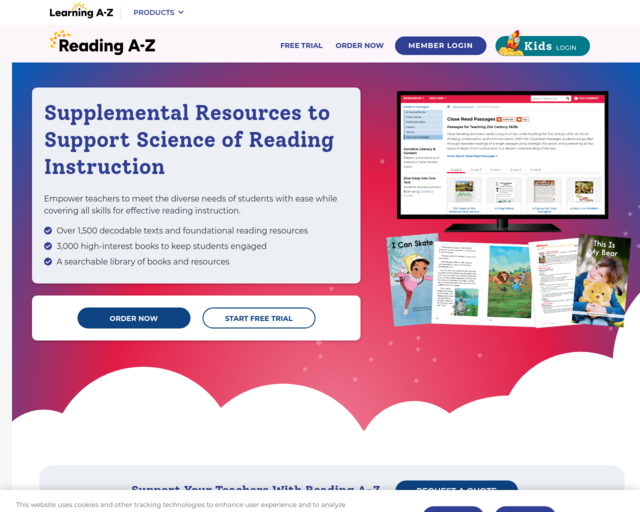 Screenshot of the Reading A-Z website