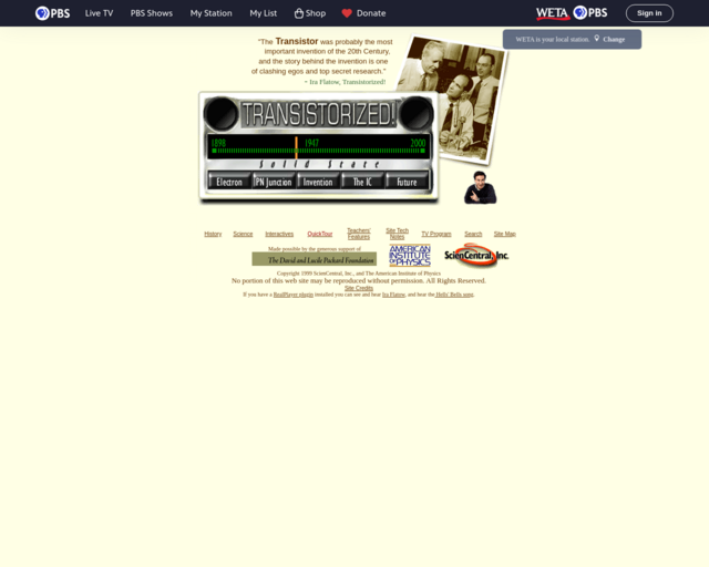Screenshot of the The History of the Transistor website