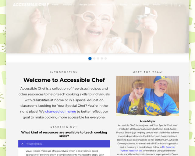 Screenshot of the Accessible Chef website