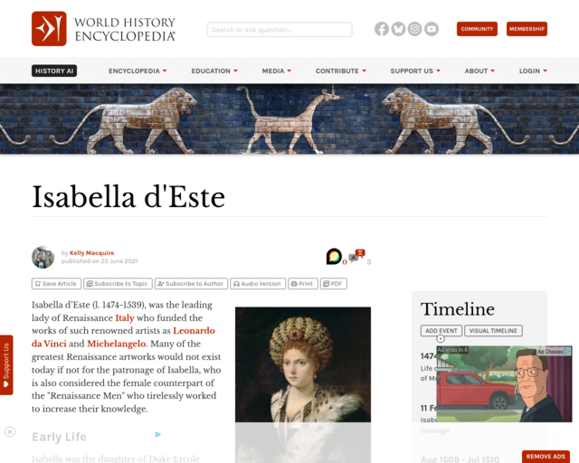 Screenshot of the Isabella d'Este website