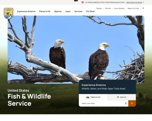 Screenshot of the U.S. Fish and Wildlife Services website