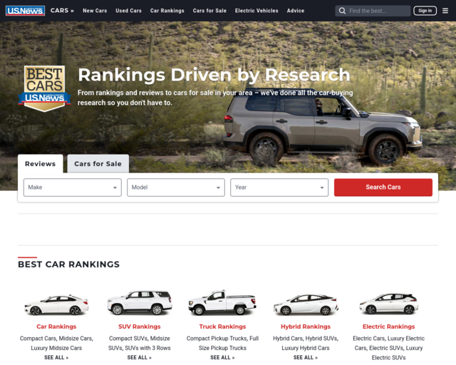 Screenshot of the US NEWS website
