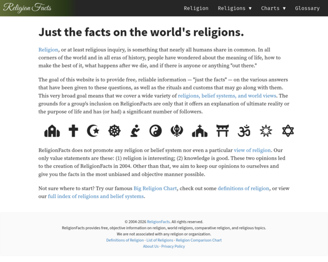Screenshot of the Religion Facts website
