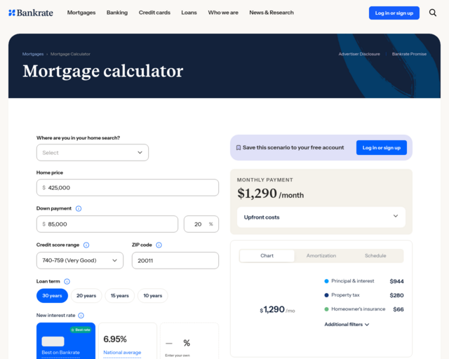 Screenshot of the Mortgage Calculator website