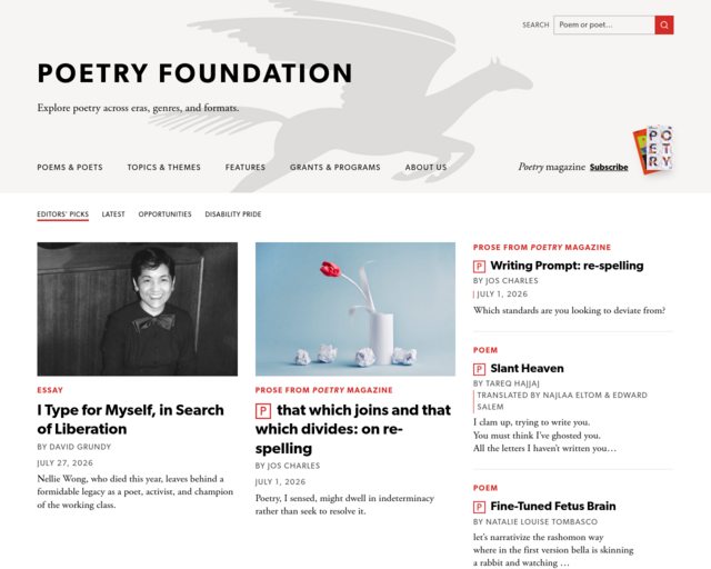 Screenshot of the Poetry Foundation website
