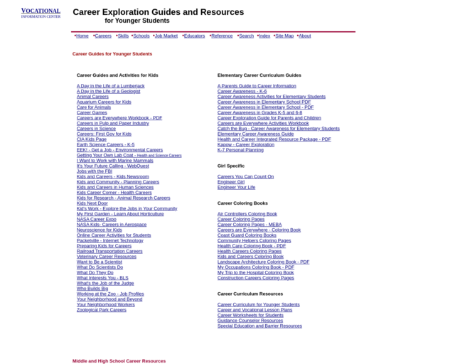 Screenshot of the Career Exploration Resources website