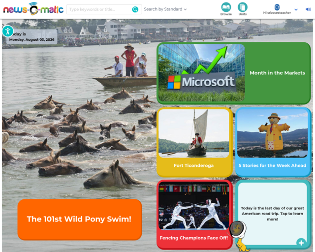 Screenshot of the Newsomatic-Teacher Access website