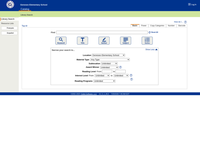 Screenshot of the OPAC website