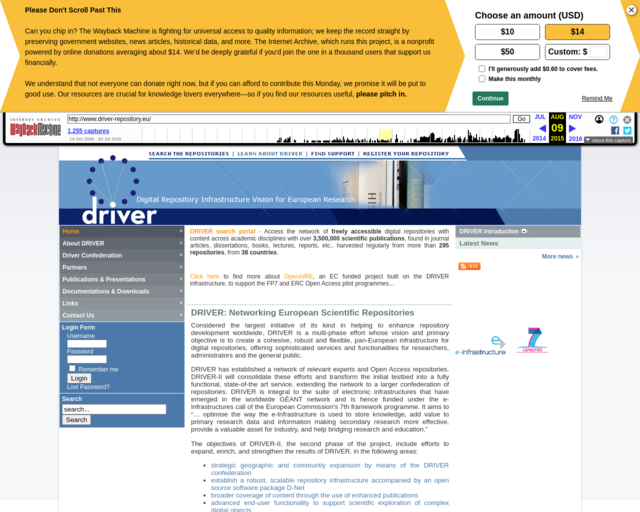 Screenshot of the DRIVER: Networking European Scientific Repositories website