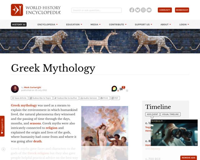 Screenshot of the World History Encyclopedia website