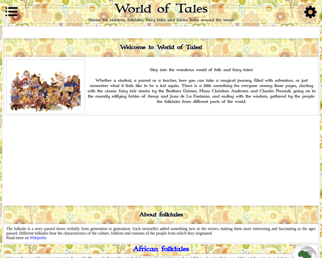 Screenshot of the World of Tales website