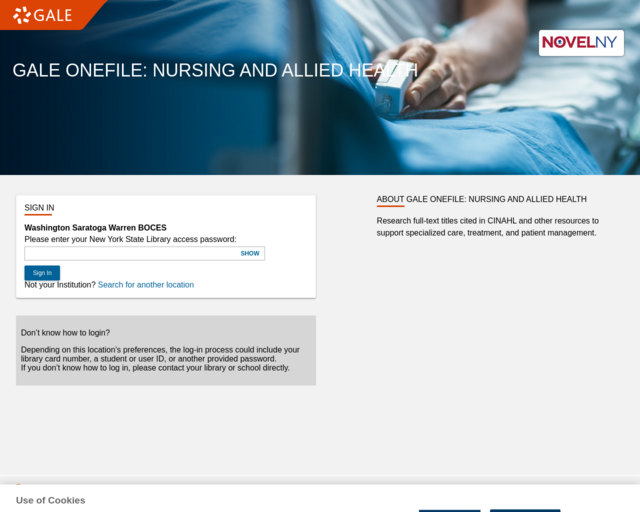 Screenshot of the Gale Nursing and Allied Health website