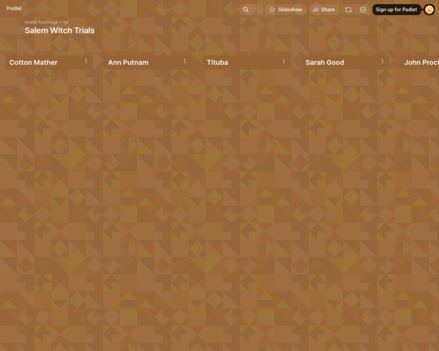 Screenshot of the Padlet with resources for each historical person website
