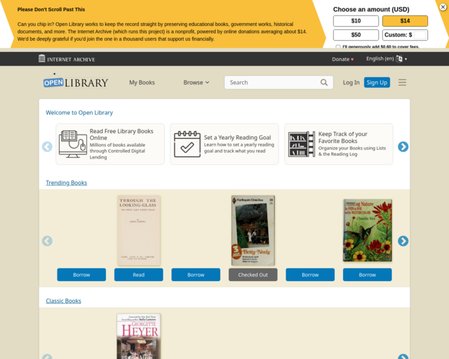 Screenshot of the Open Library website