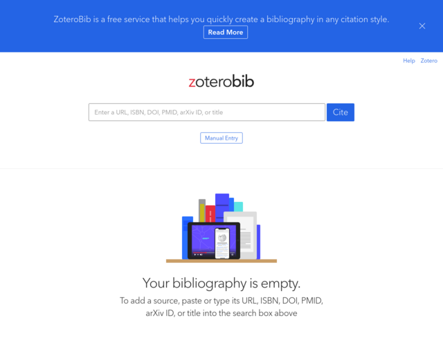 Screenshot of the Zoterobib website