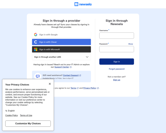 Screenshot of the Newsela ELA website