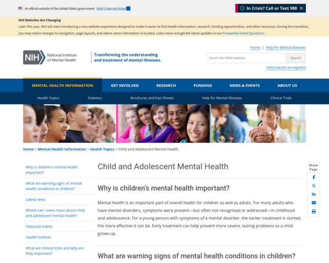 Screenshot of the Child & Adolescent Mental Health website