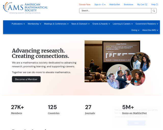 Screenshot of the American Mathematical Society website
