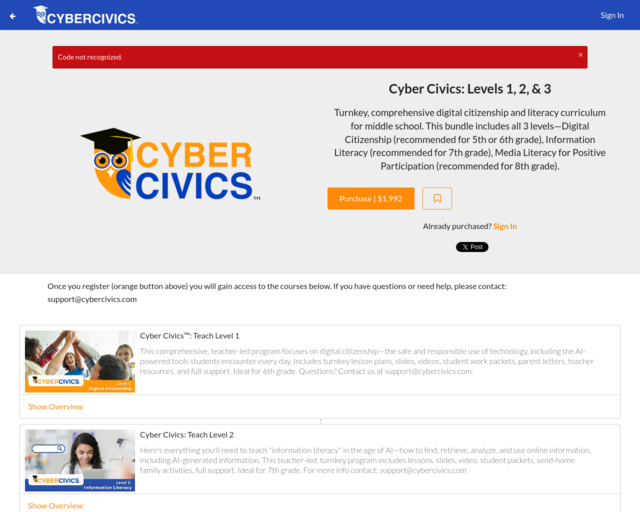 Screenshot of the Cyber Civics website