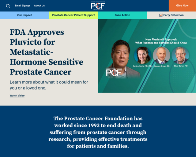 Screenshot of the Prostate Cancer Foundation website