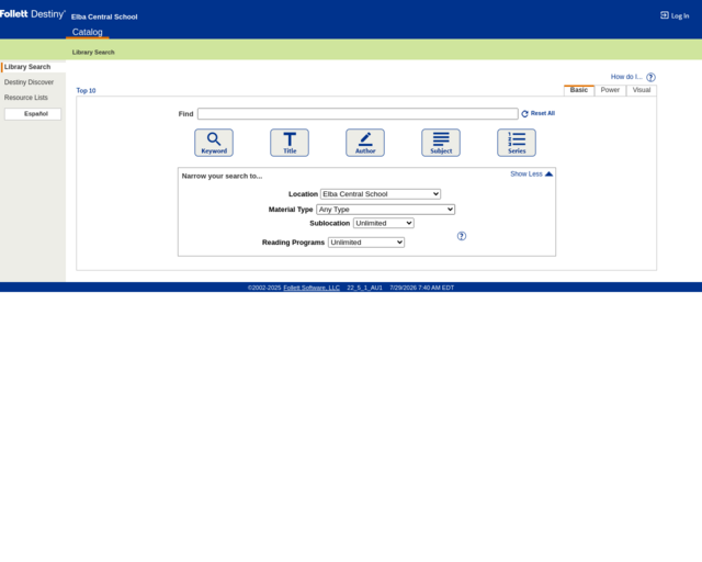 Screenshot of the OPAC website