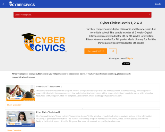 Screenshot of the CyberCivics website
