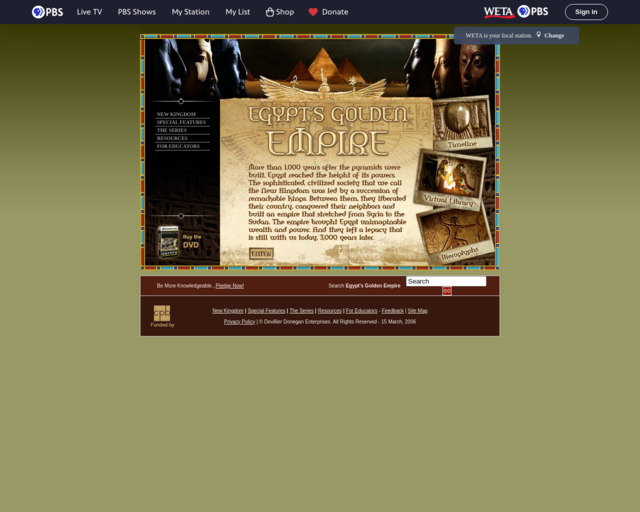 Screenshot of the PBS Empires website