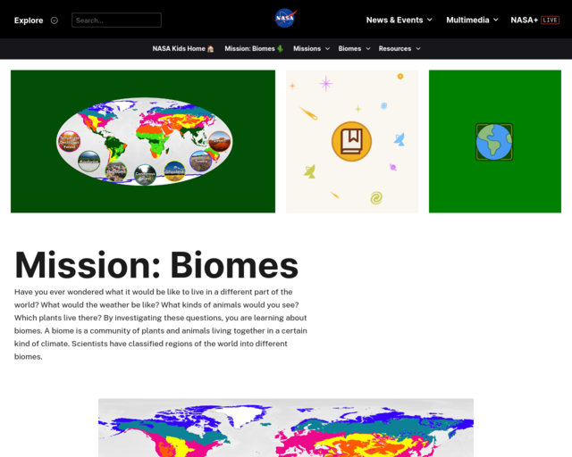 Screenshot of the Mission: Biomes, NASA website